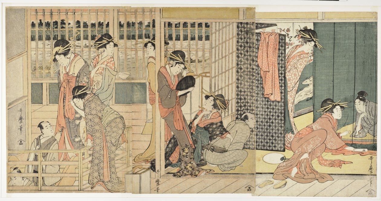 Ranní rozloučení v dočasném ubytování v Pleasure Quarter, 1801 od Kitagawa Utamaro