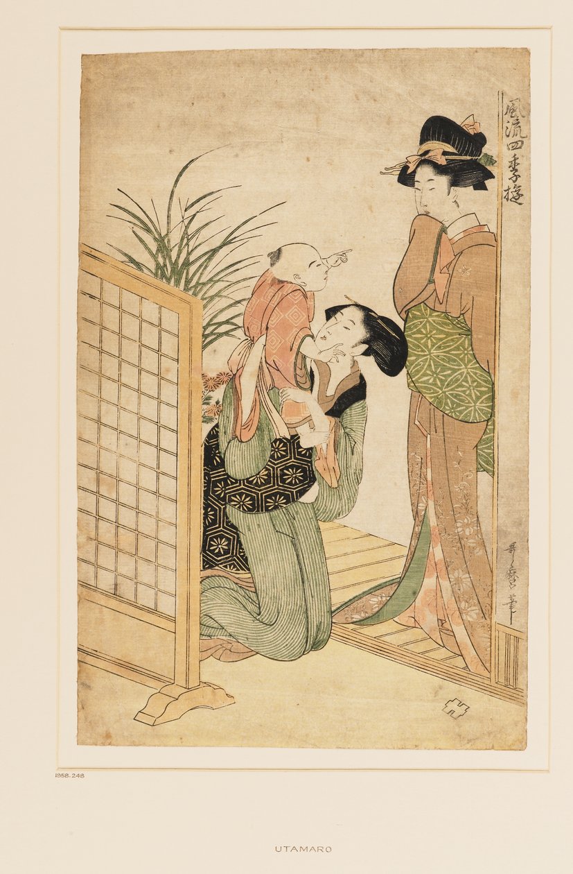 Matka, dítě a sestra, cca 1790 (nishiki-e (multiblokový) tisk ze dřeva) od Kitagawa Utamaro