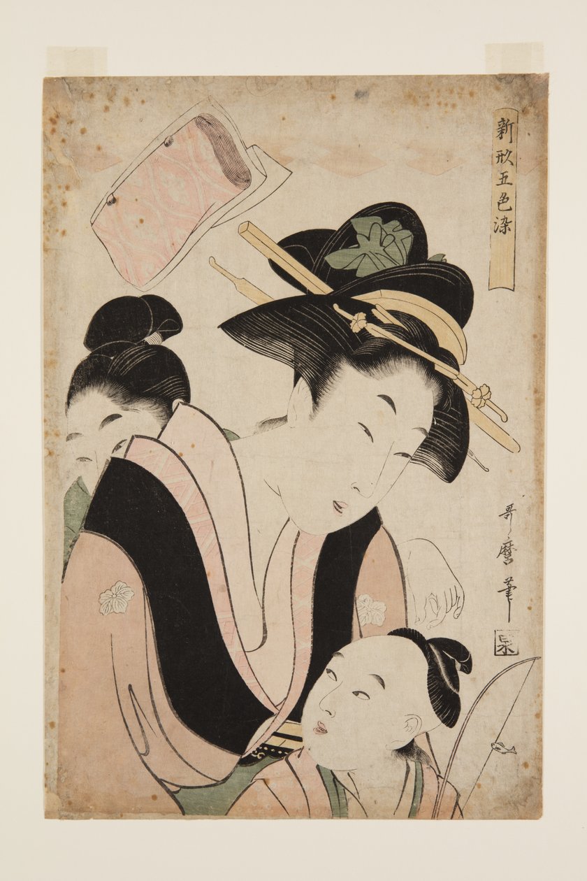Matka se dvěma dětmi (barevný dřevořez) od Kitagawa Utamaro