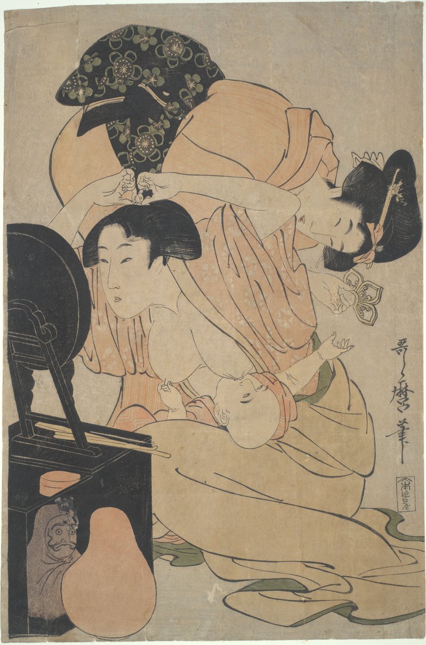 Matka s kojícím dítětem a doprovodem od Kitagawa Utamaro