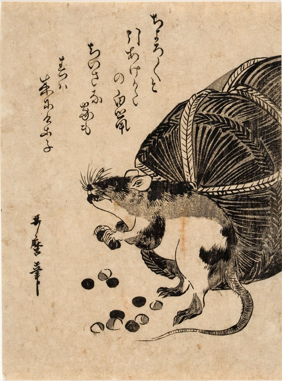 Myš s pytlem rýže od Kitagawa Utamaro