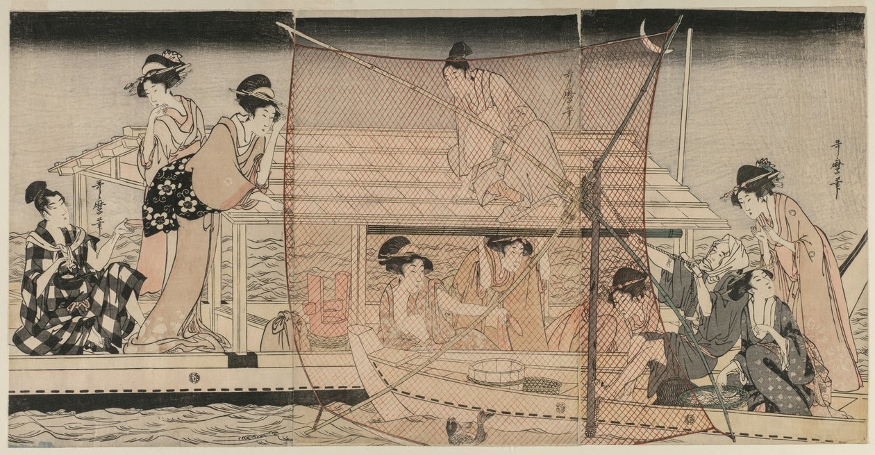 Síťový rybolov v noci na řece Sumida od Kitagawa Utamaro