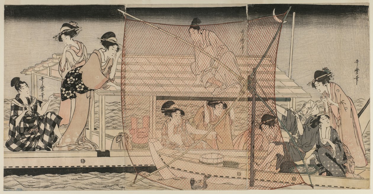 Síťový rybolov v noci na řece Sumida, c. 1800. od Kitagawa Utamaro