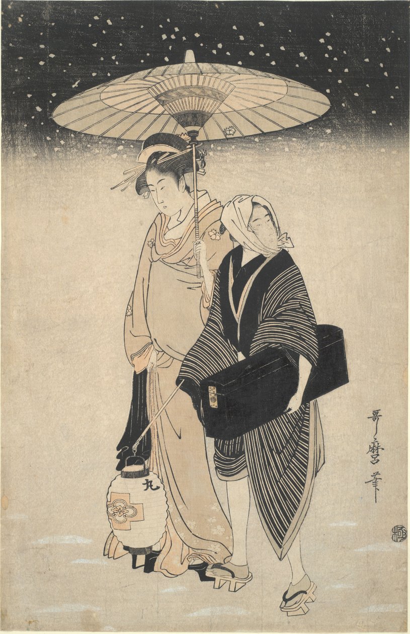 Noční jízdenka ve sněhu od Kitagawa Utamaro