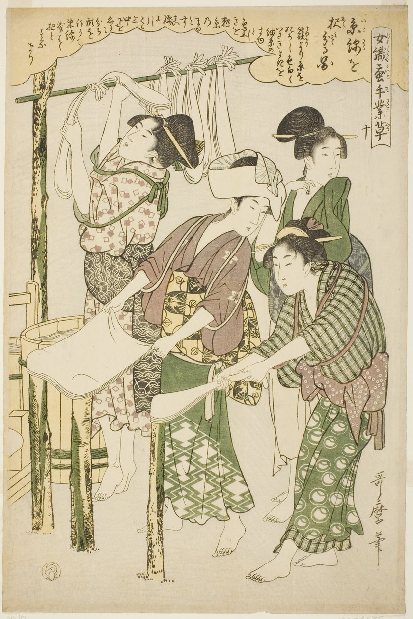 č. 10 (ju), ze série "Ženy angažované v serikultuře (Joshoku kaiko tewaza-gusa)" od Kitagawa Utamaro