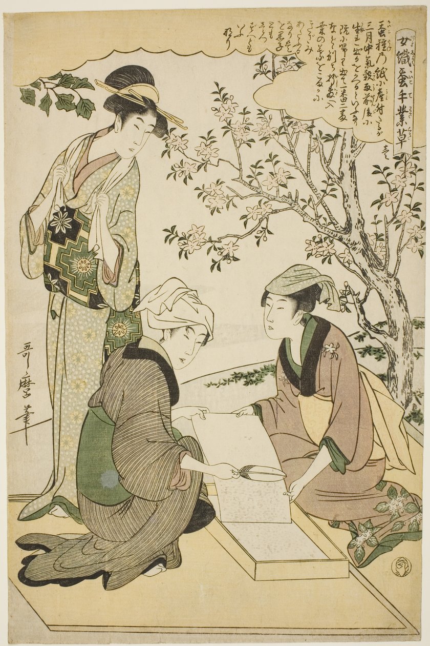 č. 1 (ichi), ze série "Ženy angažované v serikultuře (Joshoku kaiko tewaza-gusa)" od Kitagawa Utamaro