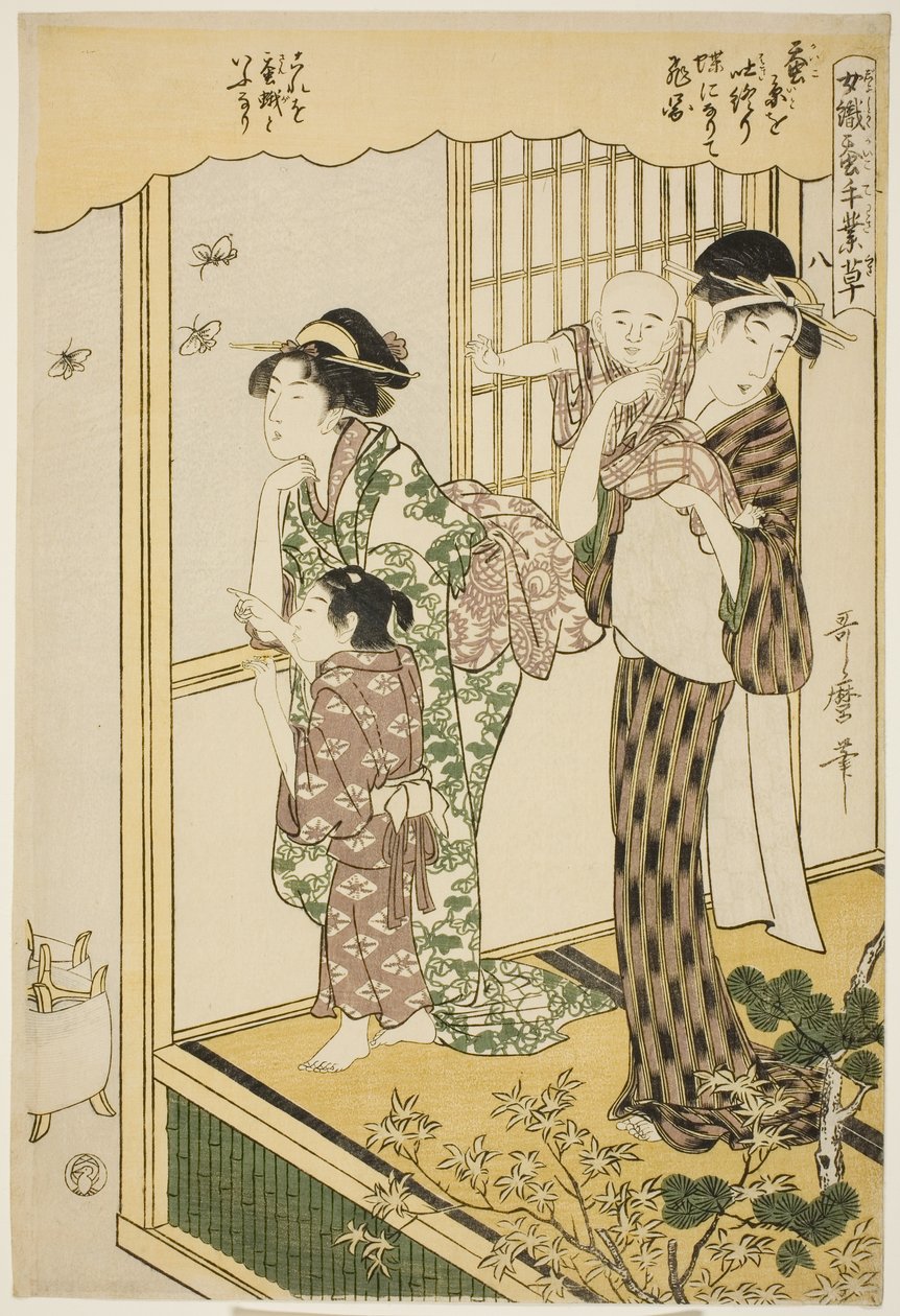 č. 8 (hachi), ze série "Ženy angažované v serikultuře (Joshoku kaiko tewaza-gusa)" od Kitagawa Utamaro