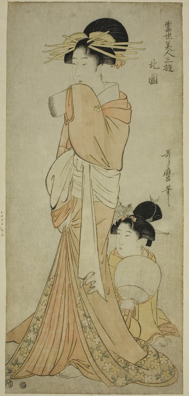 Severní čtvrť (Hokkoku), ze série „Tři zábavy současných krás (Tosei bijin sanyu)“ od Kitagawa Utamaro