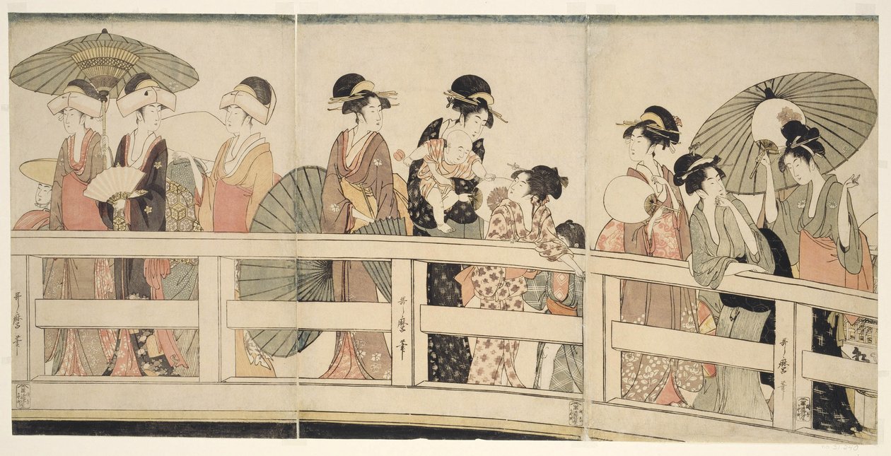Nahoře a pod mostem Rjogoku od Kitagawa Utamaro