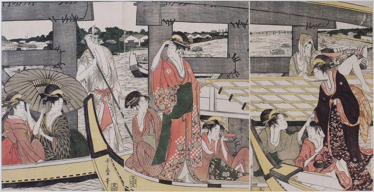 Nahoře a pod mostem Ryogoku, c. 1796 od Kitagawa Utamaro