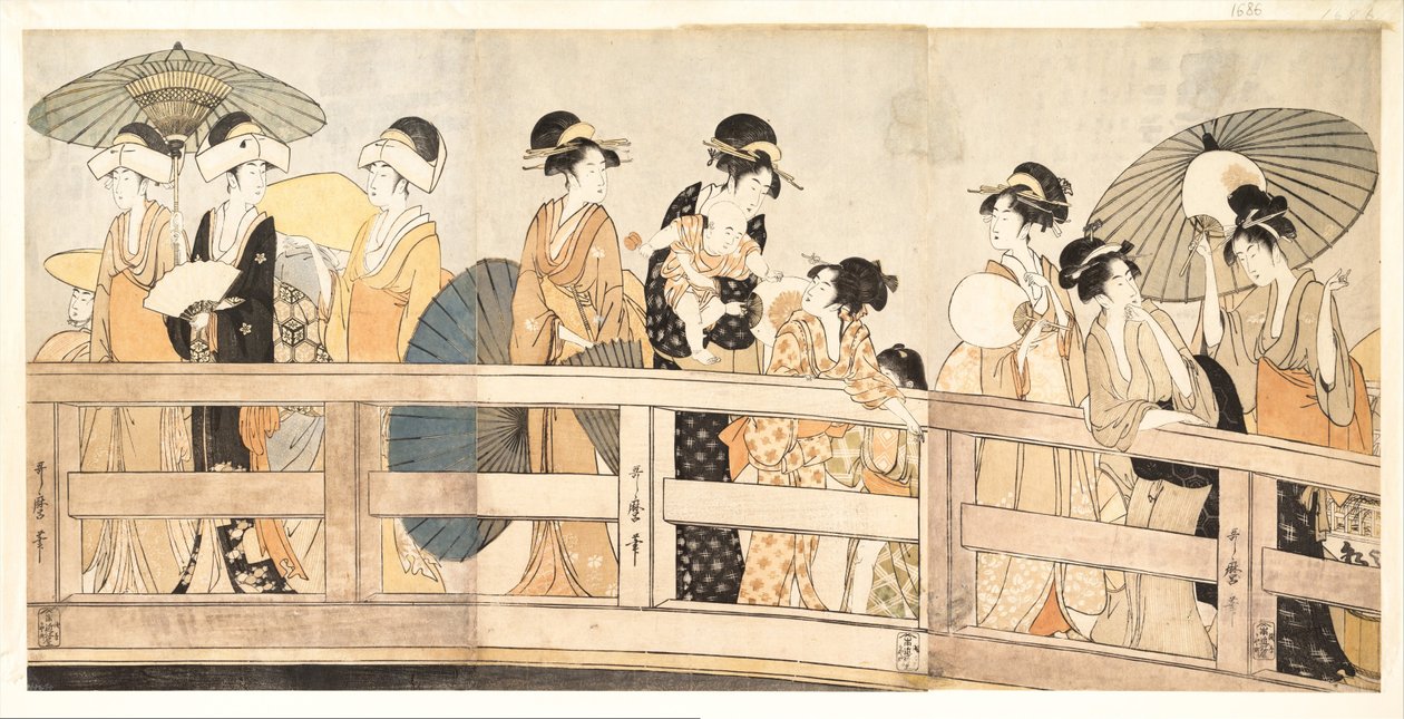 Nahoře a pod mostem Ryogoku, c. 1800 od Kitagawa Utamaro