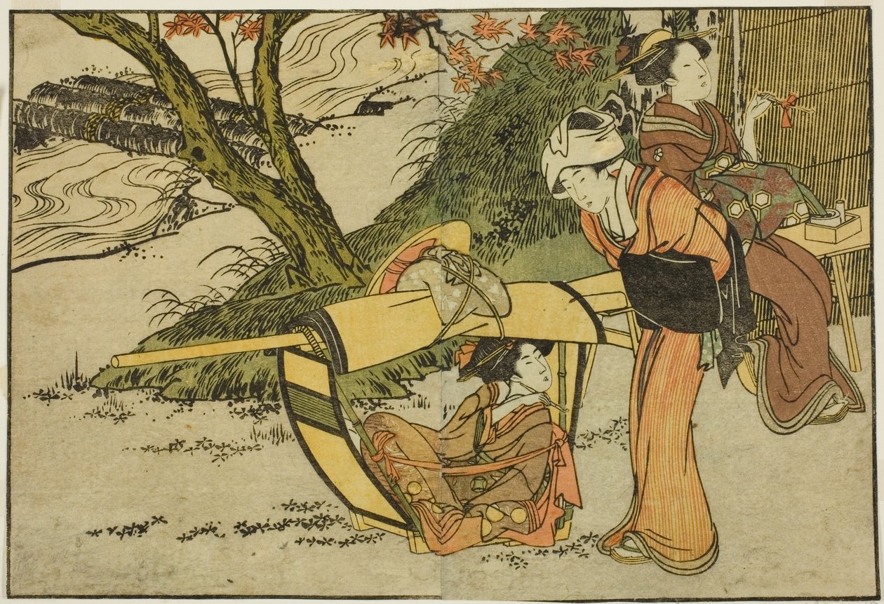 Výlet za javory na podzim, z ilustrované knihy "Obrázková kniha: Květiny čtyř ročních období (Ehon shiki no hana)", sv. 2 od Kitagawa Utamaro