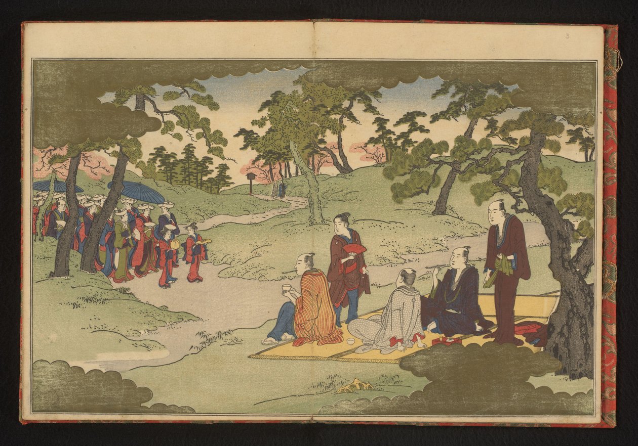 Piknik a vychutnávání čaje v kopcích v Ueno, Edo od Kitagawa Utamaro