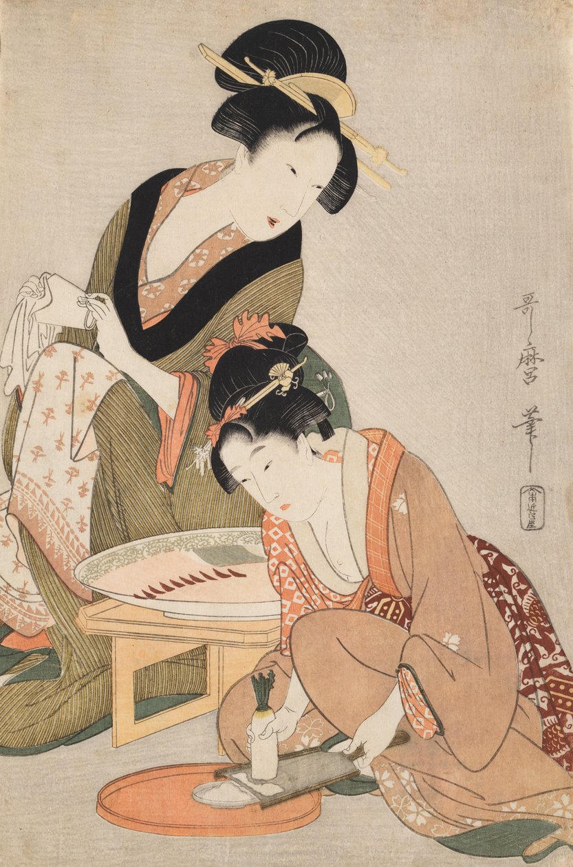 Příprava syrových ryb od Kitagawa Utamaro