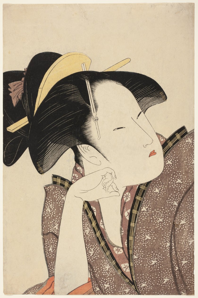 Reflective Love, ze série "Antologie básní: Sekce lásky (Kasen koi no bu) (Mono-omou koi)" od Kitagawa Utamaro