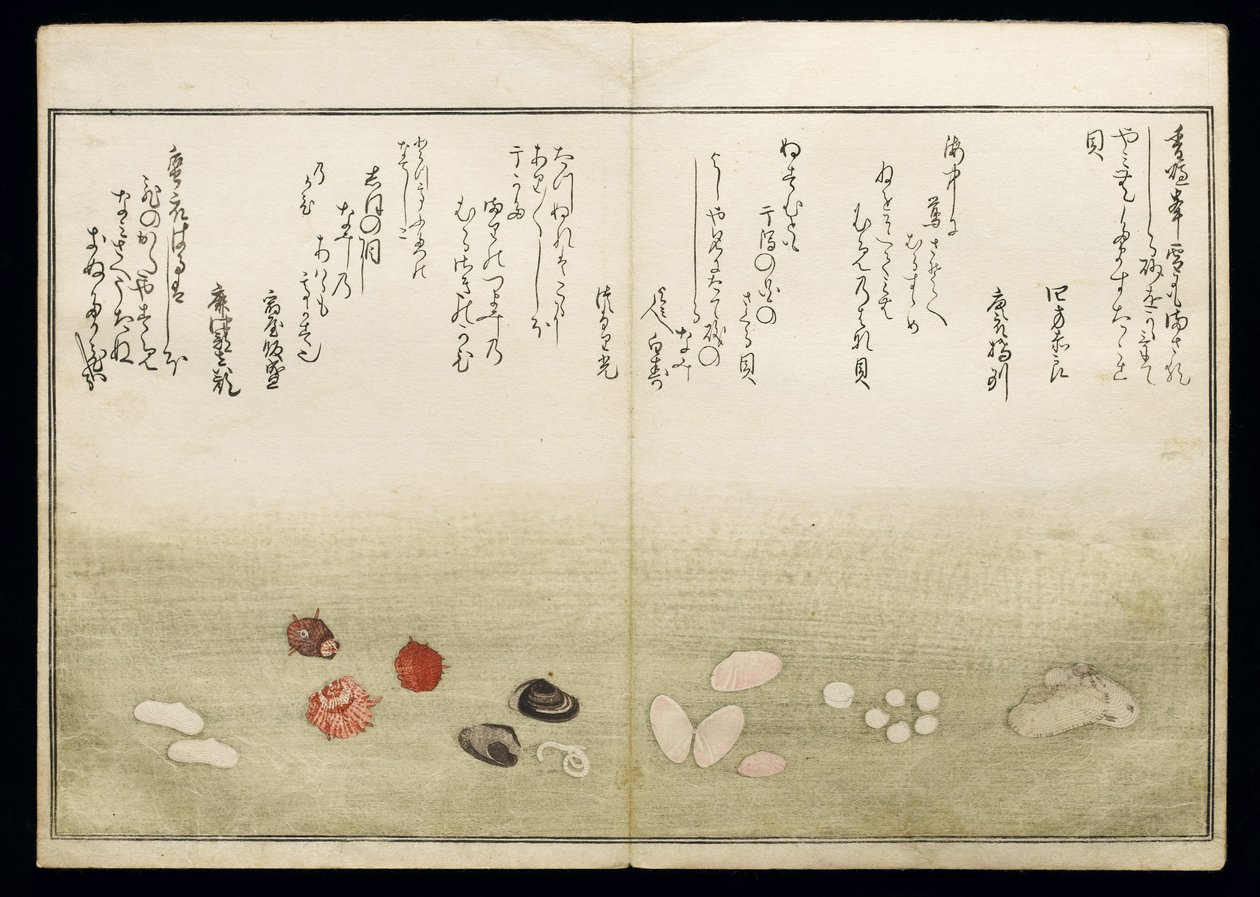 Shiohi no tsuto (Dárky z odlivu), známé jako Shell Book, 1789 (barevný dřevořez) od Kitagawa Utamaro