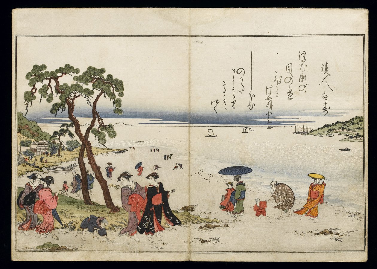Shiohi no tsuto (Dárky z odlivu), známé jako Shell Book, 1789 (barevný dřevořez) od Kitagawa Utamaro