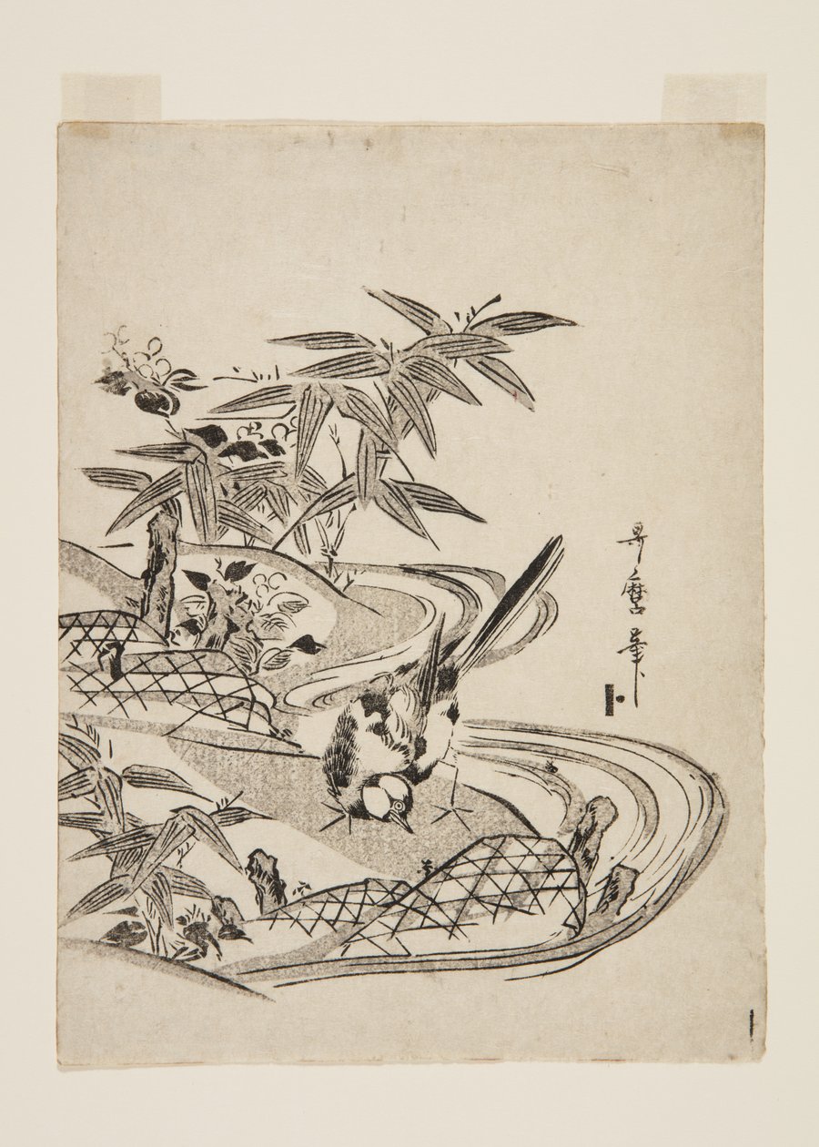 Vrabec (barevný dřevotisk) od Kitagawa Utamaro