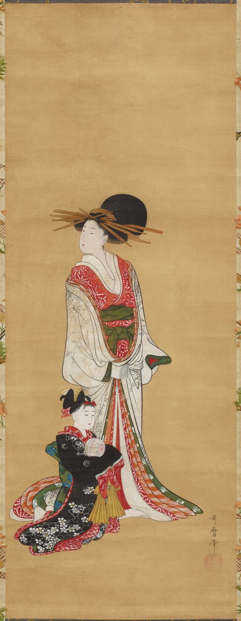Stehende Kurtisane und Kamuro od Kitagawa Utamaro