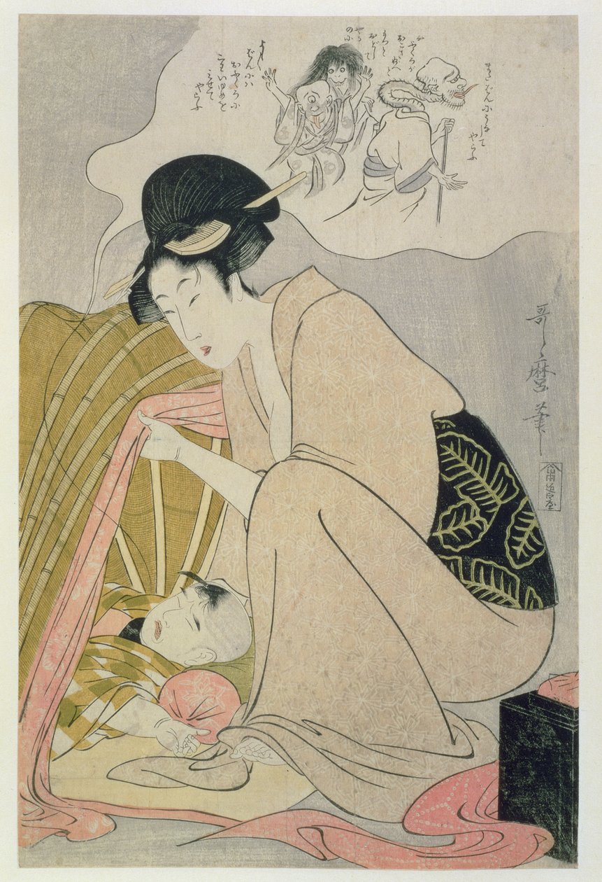 TH Riches 1913. Child having a Nightmare, c.1801 (dřevěný tisk) od Kitagawa Utamaro