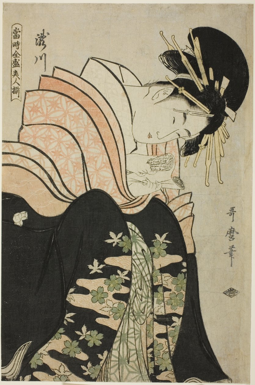 Takigawa, ze série „Soubor nejvyšších krás současnosti (Toji zensei bijin zoroe)“ od Kitagawa Utamaro
