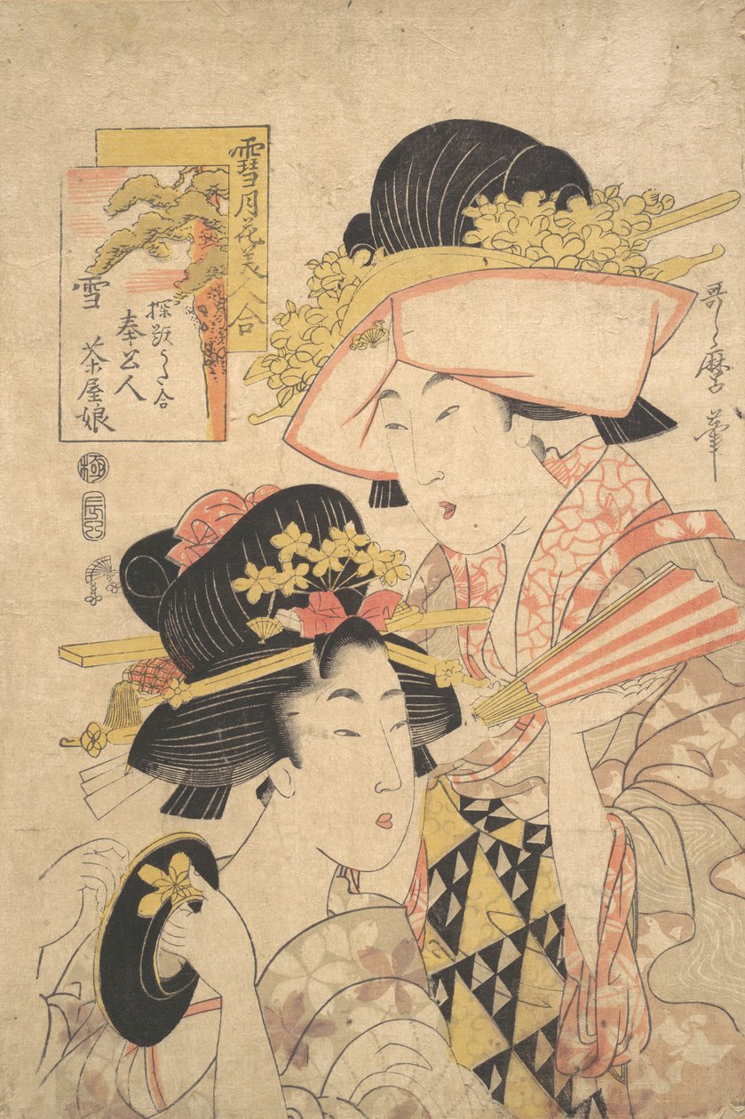 Dívka a sluha z čajovny: Sníh..., konec 18. století. od Kitagawa Utamaro