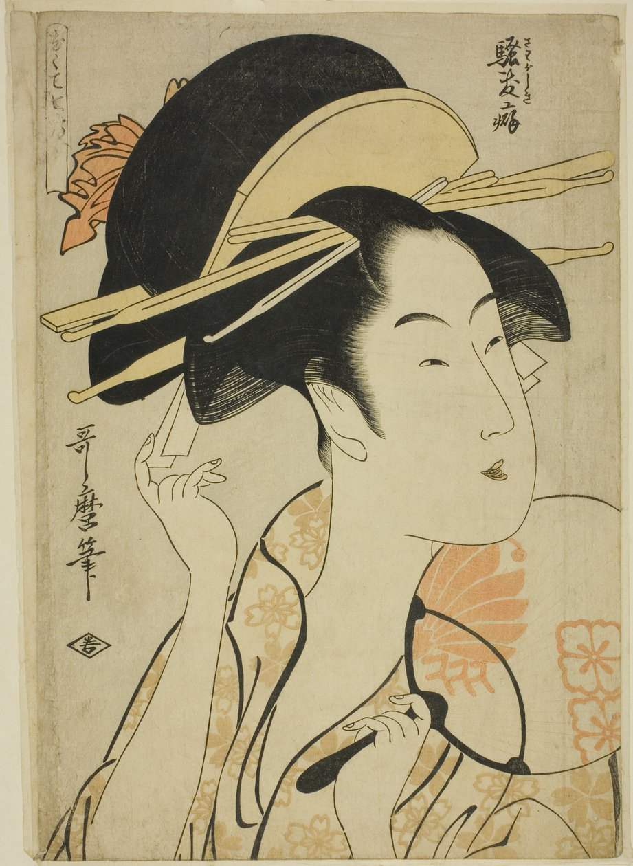 Zvyk bouřlivosti (Sawagashiki kuse), ze série "Sedm zlozvyků (Nakute nana kuse)" od Kitagawa Utamaro