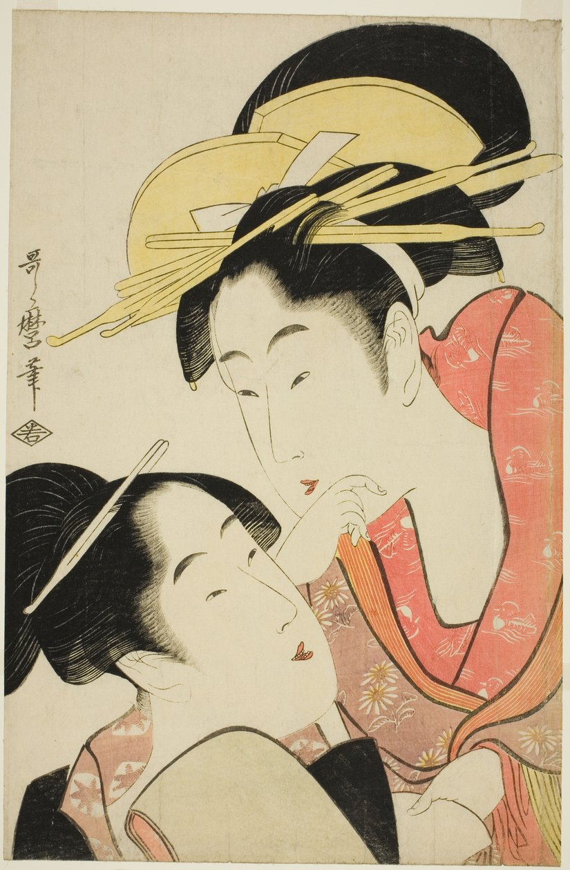 Zvyk kritizovat druhé (Ta o soshiru kuse), ze série "Sedm zlozvyků (Nakute nana kuse)" od Kitagawa Utamaro