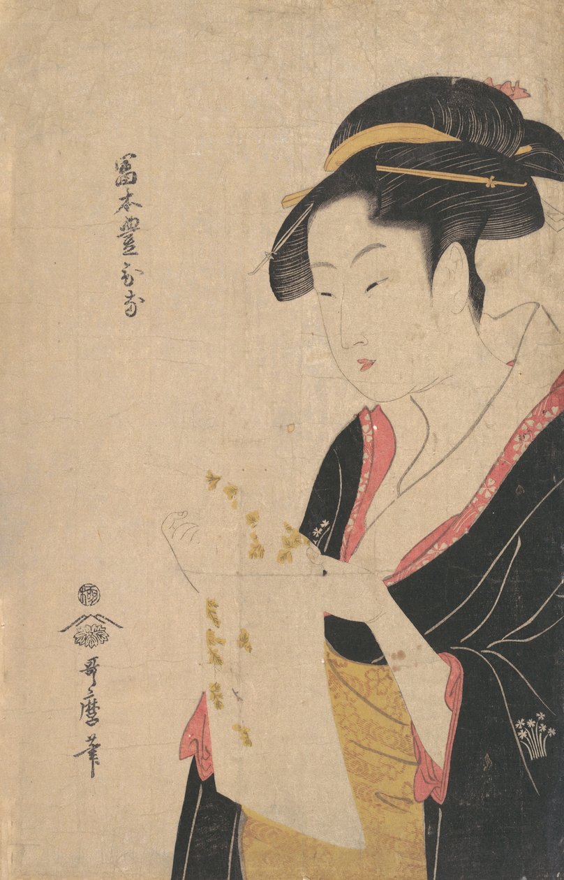 Lady Tomimoto Toyohina čte dopis, 1790. od Kitagawa Utamaro