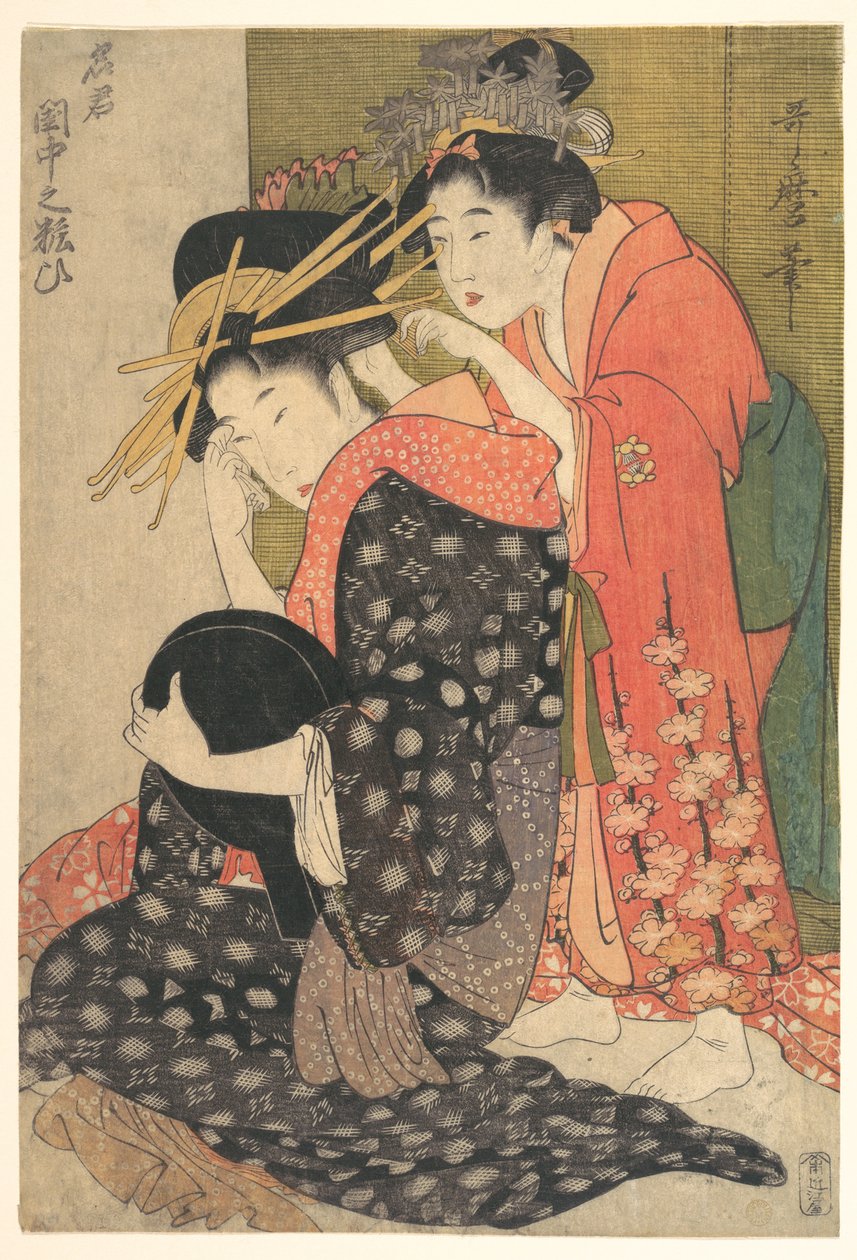 Oiran Yoso-oi sedící u toaletního stolku od Kitagawa Utamaro