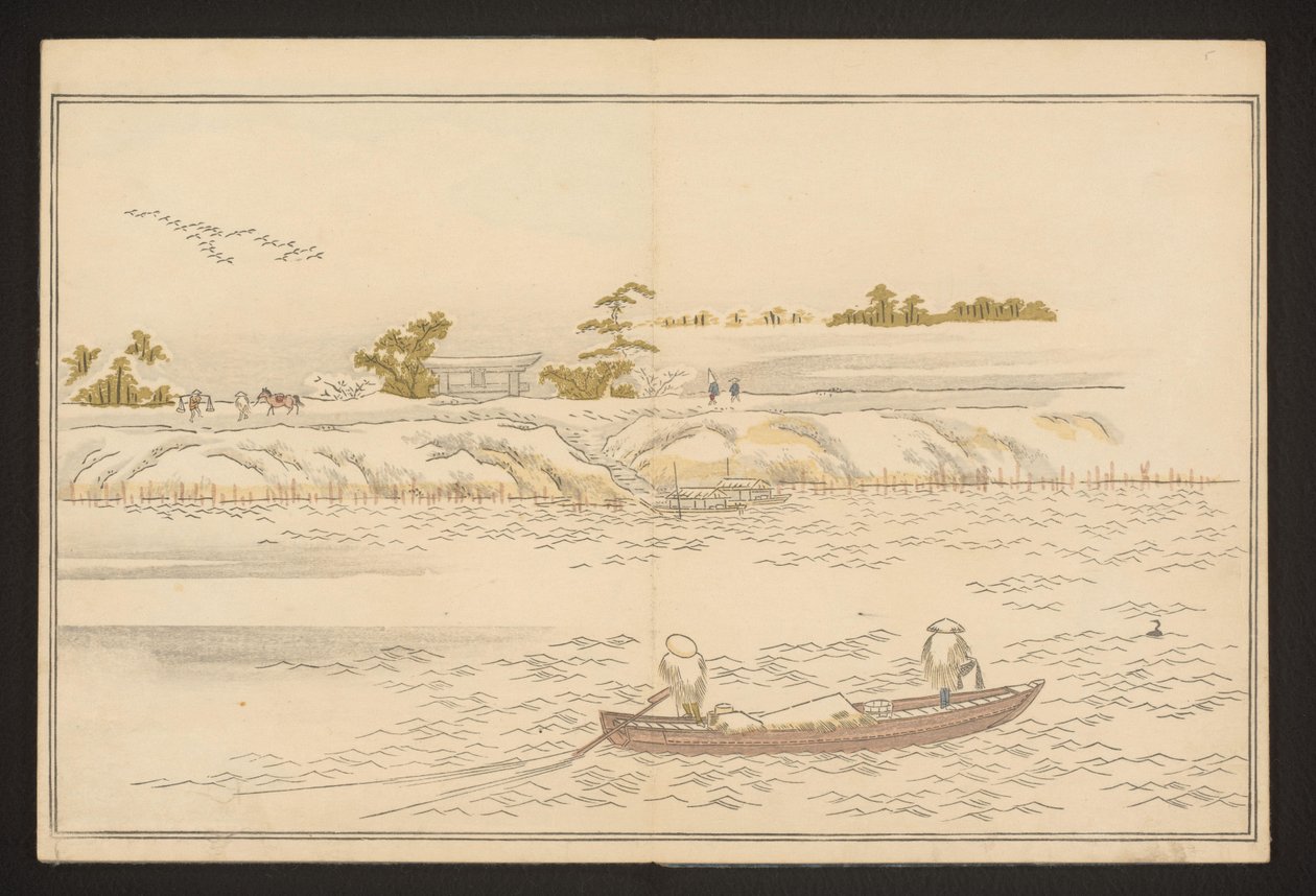 Břehy řeky Sumida ve sněhu od Kitagawa Utamaro