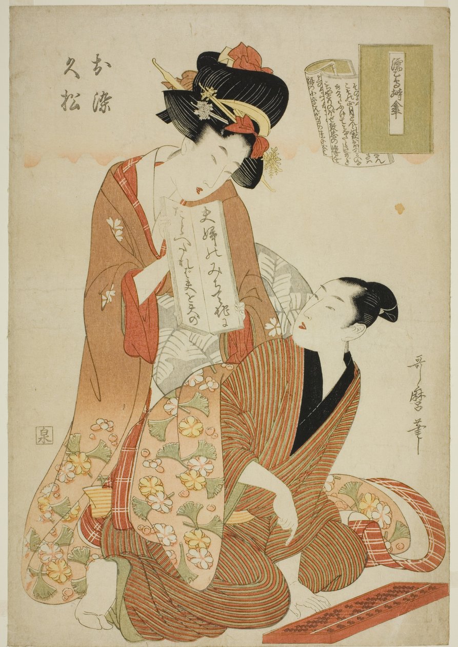 Te Tokoro Ruri, Wet Swallow Negura no Kara Umbrella, ze série Tokoro Ruri B Letch (kniha Onny Ruri) od Kitagawa Utamaro