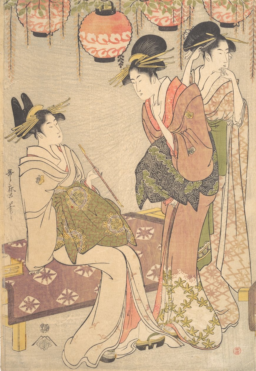 Tři kurtizány, konec 18.-začátek 19. století. od Kitagawa Utamaro
