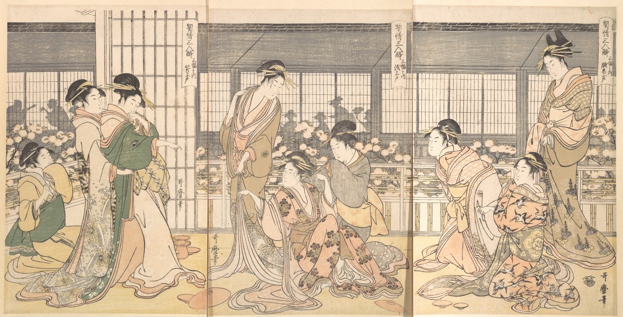 Tři opilé kurtizány, 90. léta 18. století. od Kitagawa Utamaro