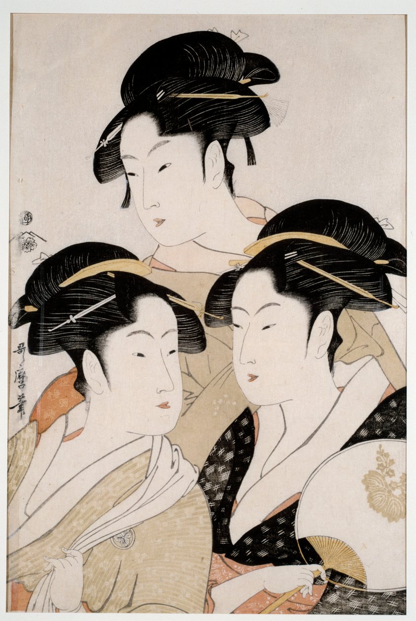 Tři krásy naší doby. Japonský tisk Utamaro Kitagawa (1753 - 1806) styl Ukiyo-E, kolem 1794. Paříž, Musee Guimet od Kitagawa Utamaro