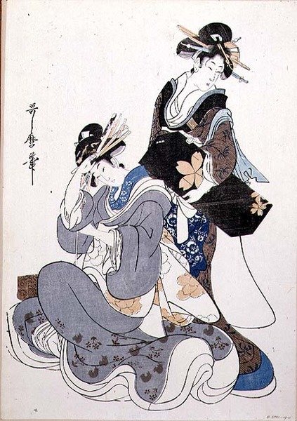Dvě ženské figury (barevný dřevotisk od Kitagawa Utamaro