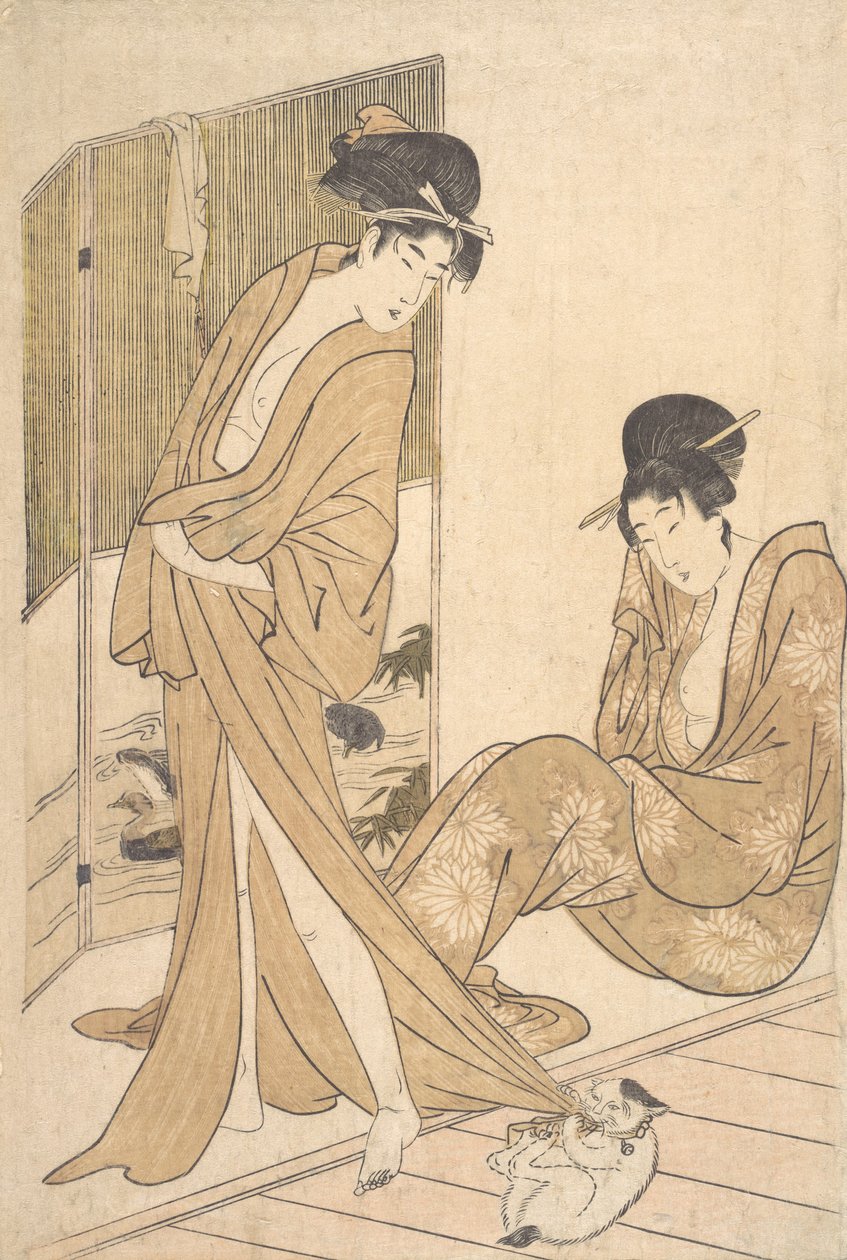 Dvě mladé ženy zabalené v Yukatě po koupeli, ca. 1796. od Kitagawa Utamaro