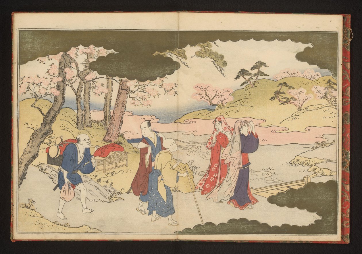 Dvě dámy si prohlížejí květiny v Kjótu od Kitagawa Utamaro