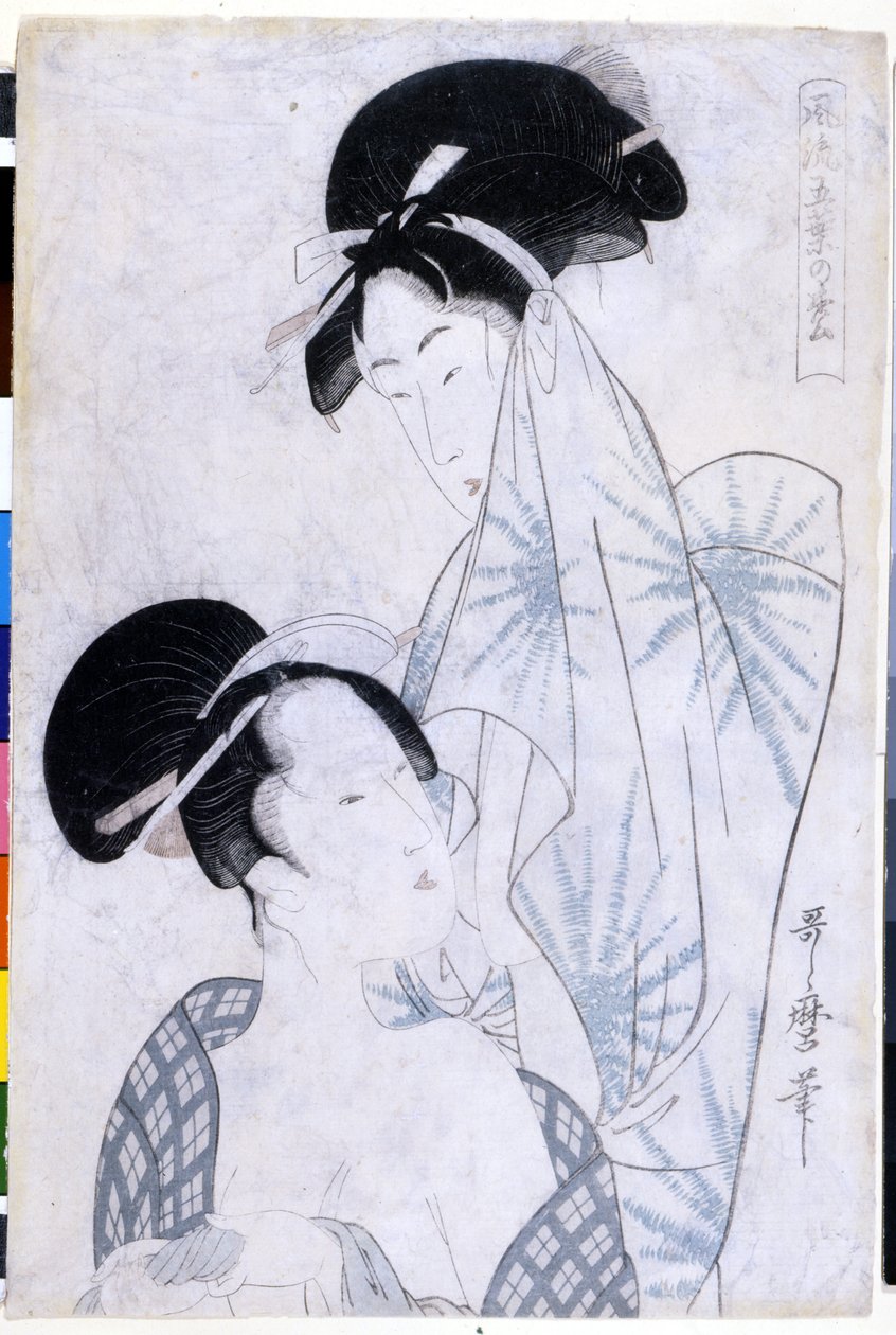 Dvě ženy opouštějící vanu. 1800. Umělecké dílo Utamaro KITAGAWA (1753-1806). od Kitagawa Utamaro