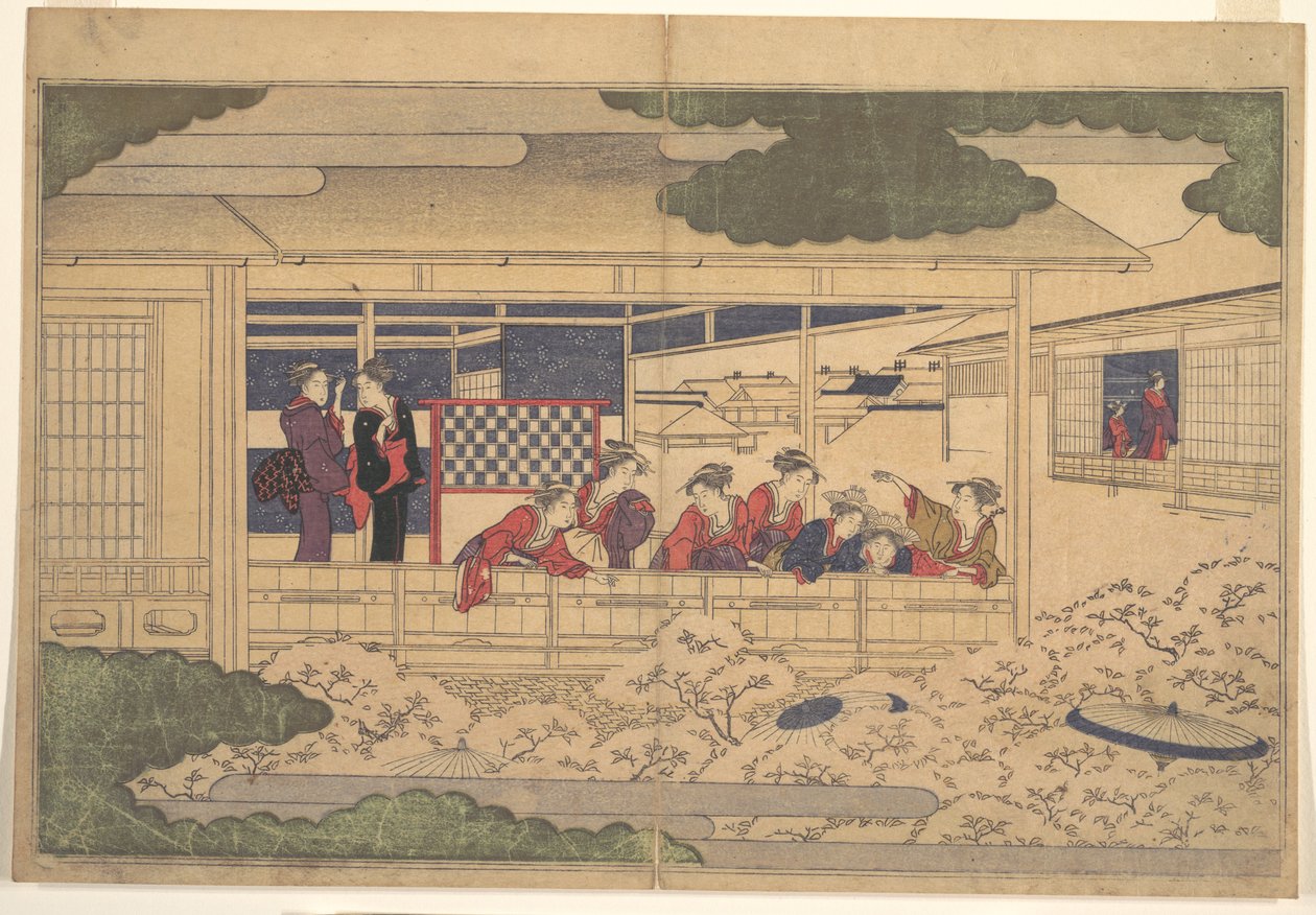 Pozorování třešňových květů od Kitagawa Utamaro