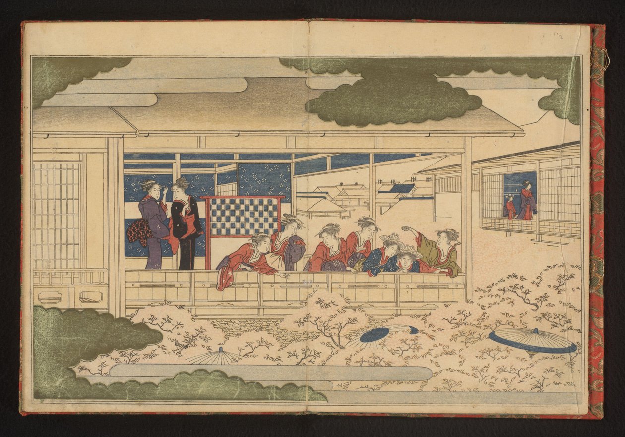 Pohled na průvod po hlavní ulici Nakanochô v zábavní čtvrti Yoshiwara od Kitagawa Utamaro