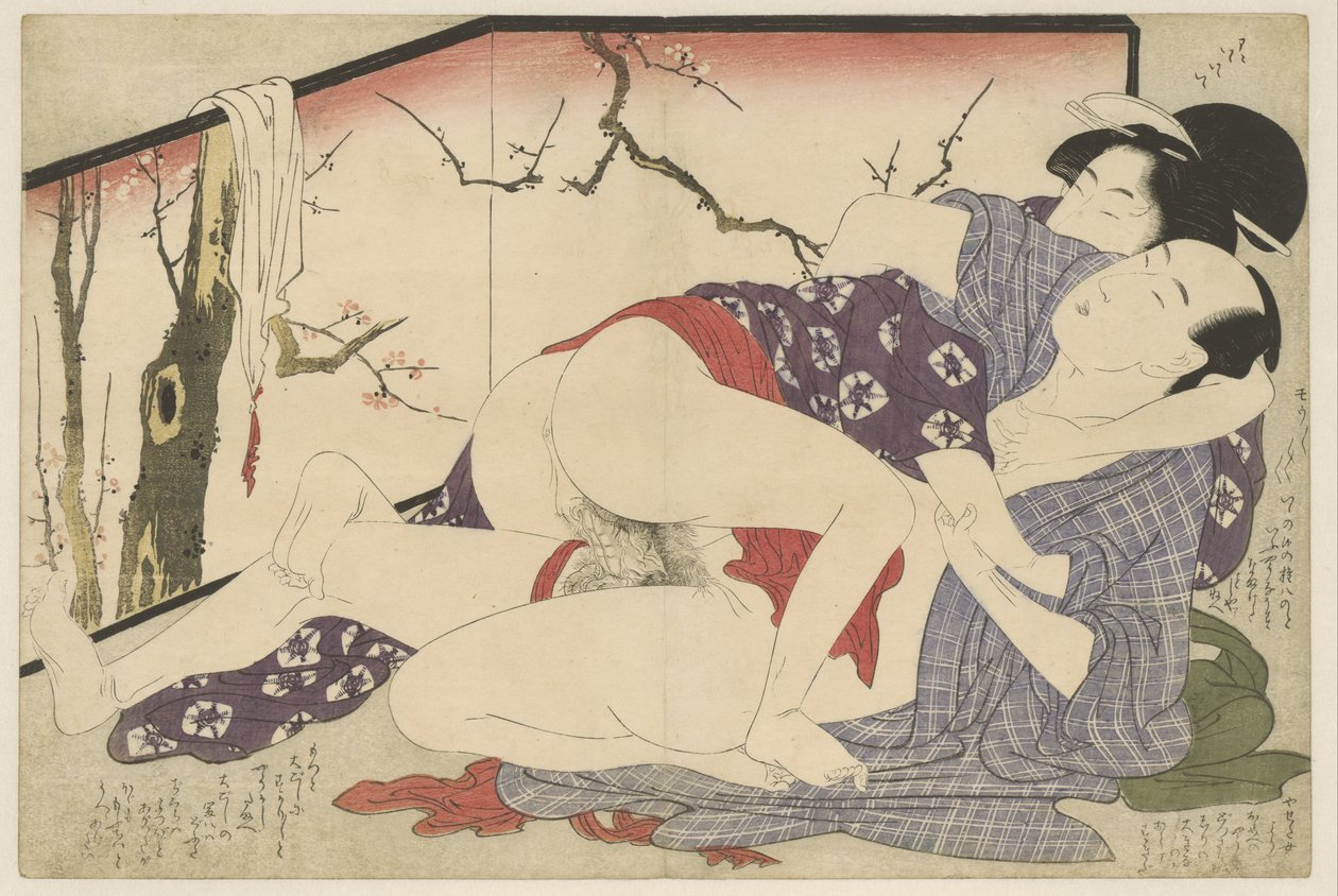Pár milování vedle děliče místnosti Negai no itoguchi (název série) od Kitagawa Utamaro