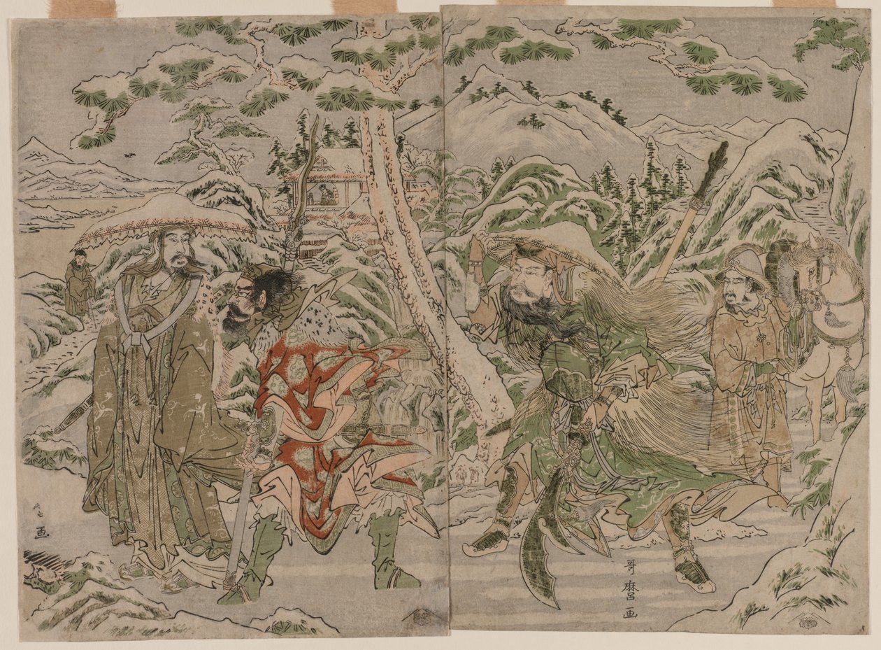 Zimní scéna z Romance tří království od Kitagawa Utamaro