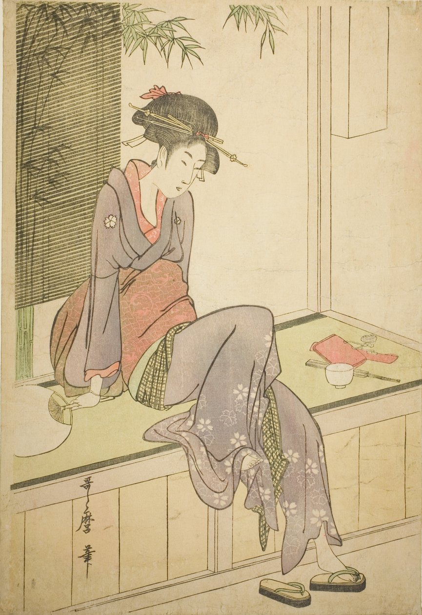 Žena sedící na verandě od Kitagawa Utamaro
