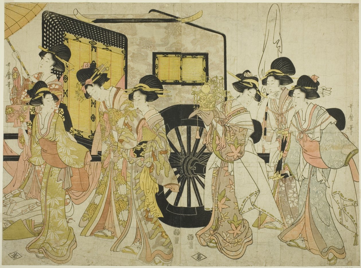 Ženy napodobující císařský průvod od Kitagawa Utamaro