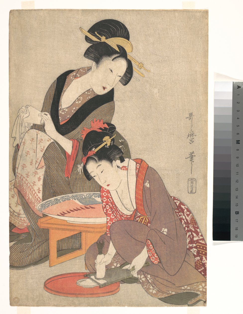 Ženy připravující sašimi od Kitagawa Utamaro