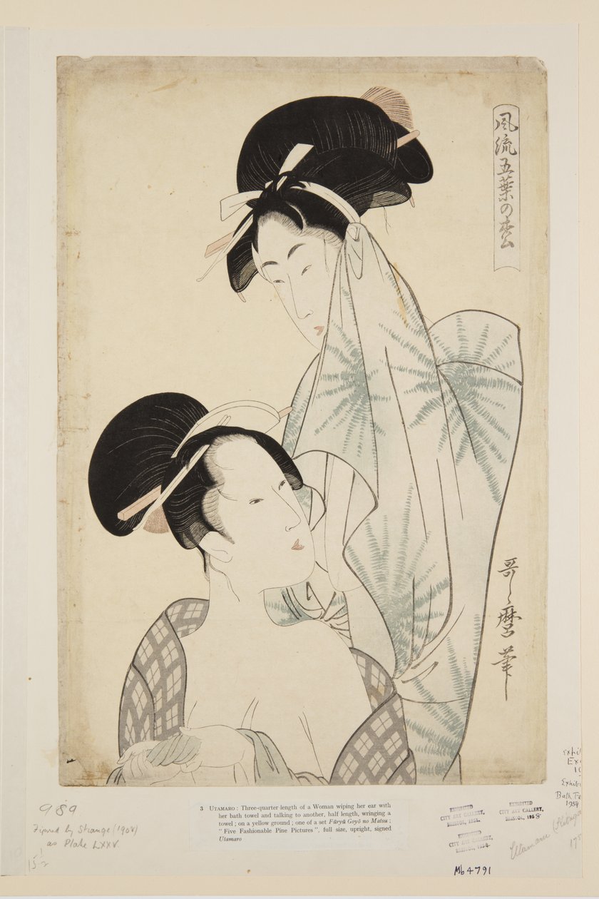 Ženy po koupeli (barevný dřevotisk) od Kitagawa Utamaro