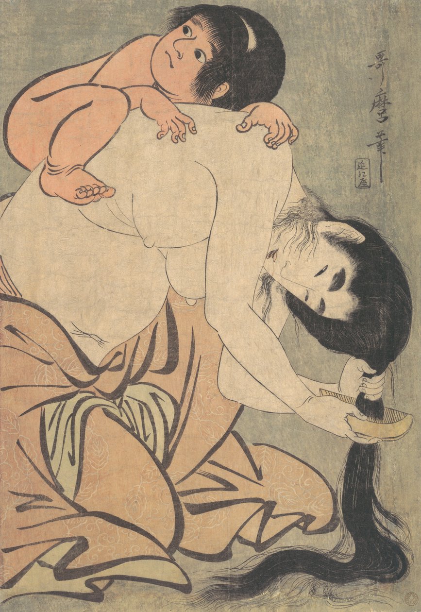 Yamauba Česající si vlasy a Kintoki, ca. 1801. od Kitagawa Utamaro