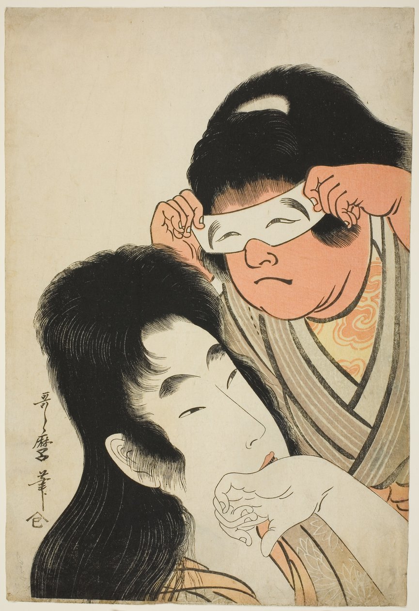 Jamauba s Kintarem držícím masku na hraní, asi 1801-4 (barevný dřevoryt; oban) od Kitagawa Utamaro