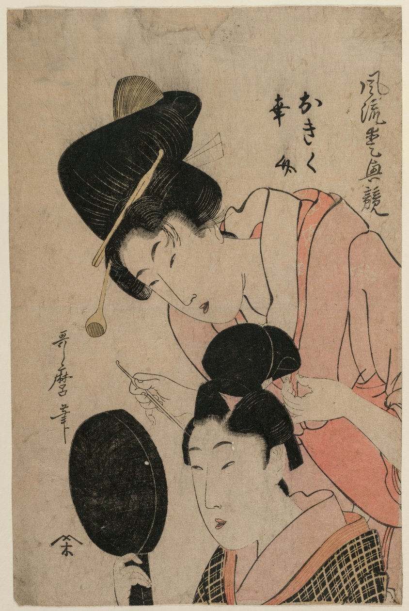 Milenci Okiku a Kozuke (ze série Elegantní srovnání okouzlujících rysů) od Kitagawa Utamaro II